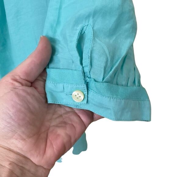 Trina Turk For Banana Collection Turquoise Silk Cotton Blue Blouse Size 0 - Picture 5 of 8